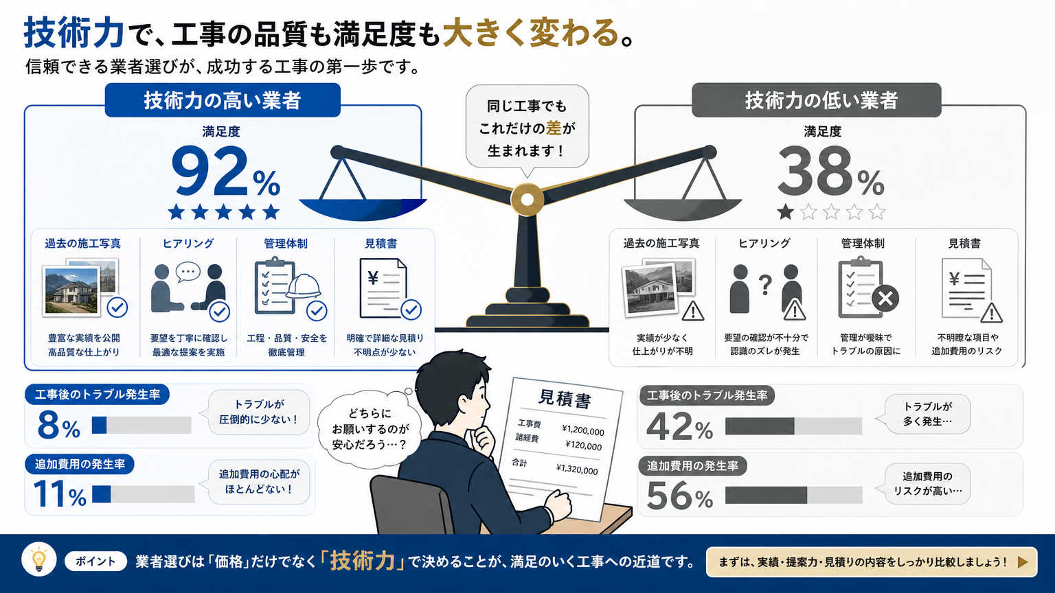 施工業者ごとの技術力の違いを見分ける方法